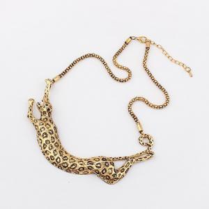 Women Yellow Alloy Necklace With Leopard Pendant