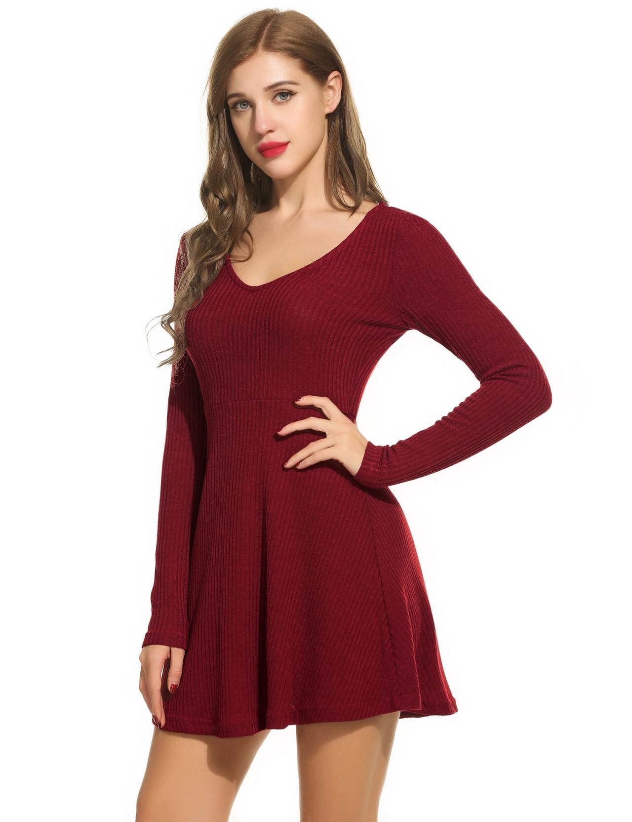 brown long sleeve mini dress